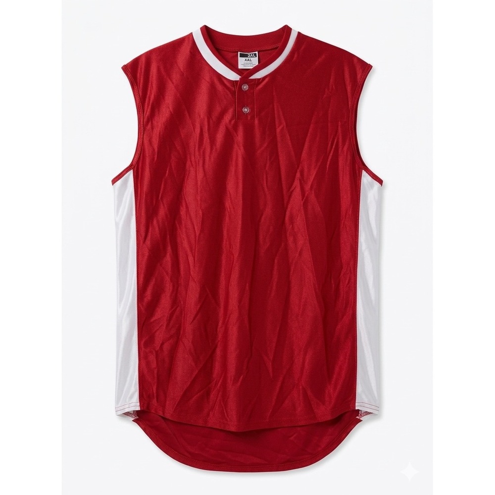 Vintage Bike Sleeveless Henley Jersey Red White Mesh Athletic Shirt Mens 2XL USA